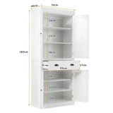 4-Door Tall Kitchen Sideboard with Adjustable Shelves-White