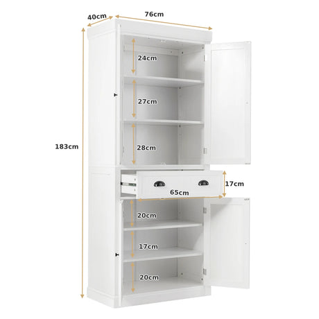4-Door Tall Kitchen Sideboard with Adjustable Shelves-White
