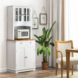 Kitchen Pantry Cabinet with Wood Top and Hutch-White