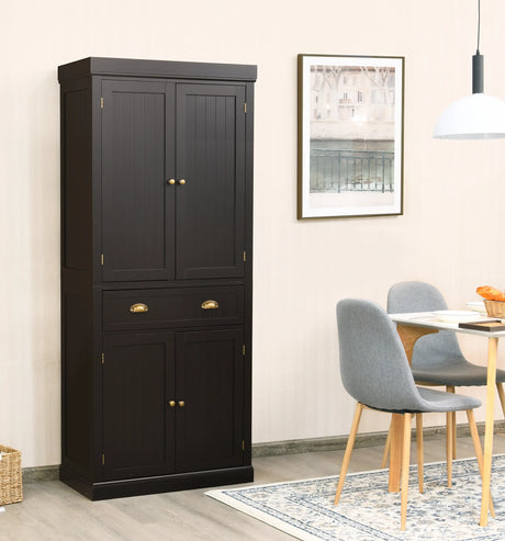 4-Door Tall Kitchen Sideboard with Adjustable Shelves-Coffee