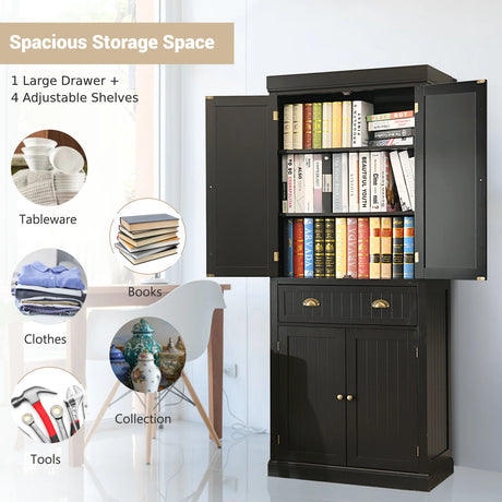 4-Door Tall Kitchen Sideboard with Adjustable Shelves-Coffee