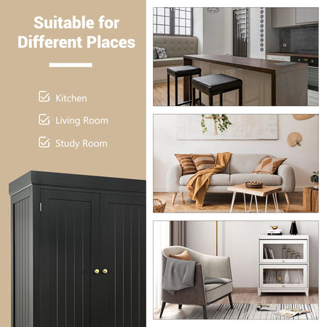 4-Door Tall Kitchen Sideboard with Adjustable Shelves-Coffee