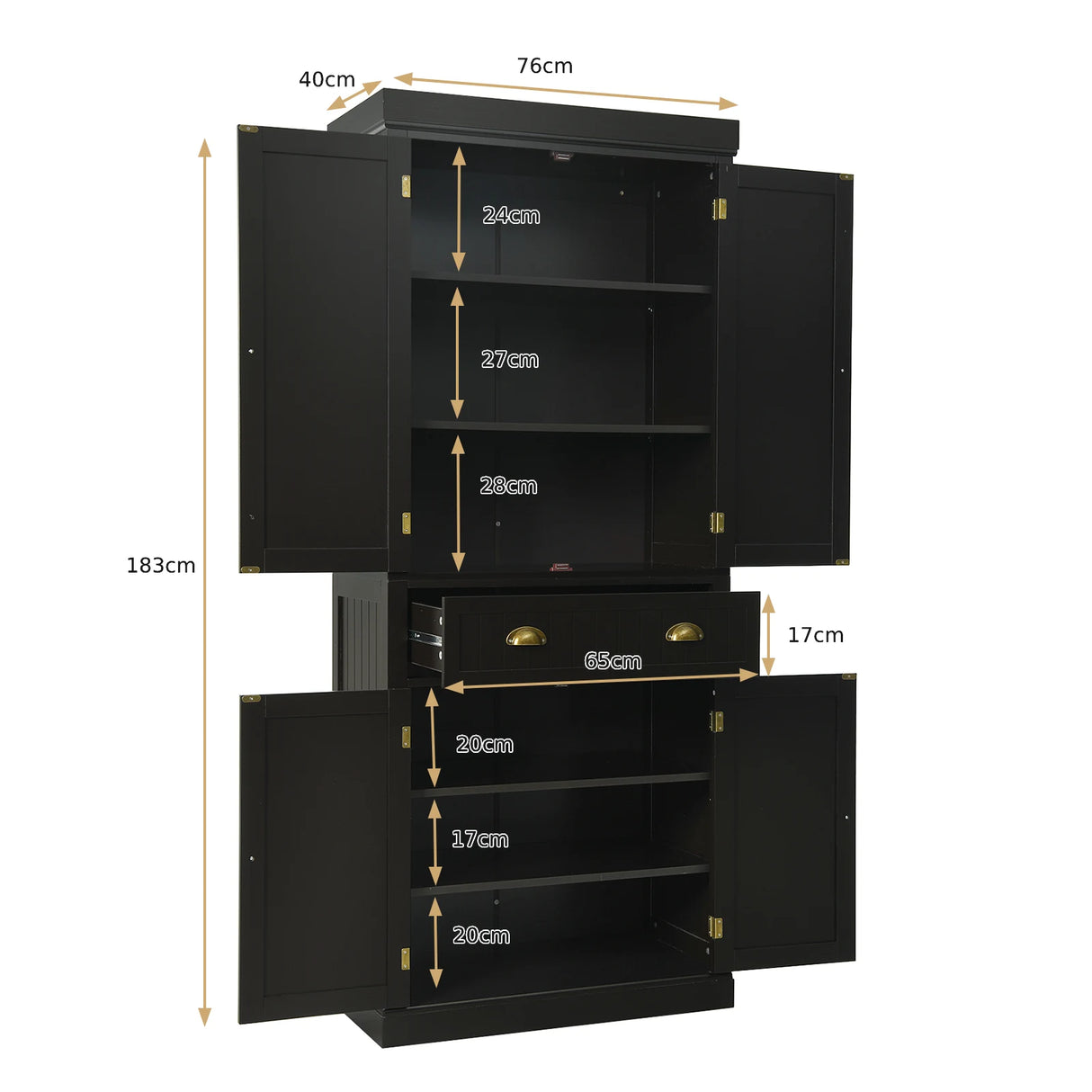 4-Door Tall Kitchen Sideboard with Adjustable Shelves-Coffee