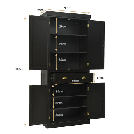 4-Door Tall Kitchen Sideboard with Adjustable Shelves-Coffee