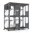 72 Inch Large Wooden Cat House Catio Kitten Enclosure on Wheels with Weatherproof Asphalt Roof-Gray