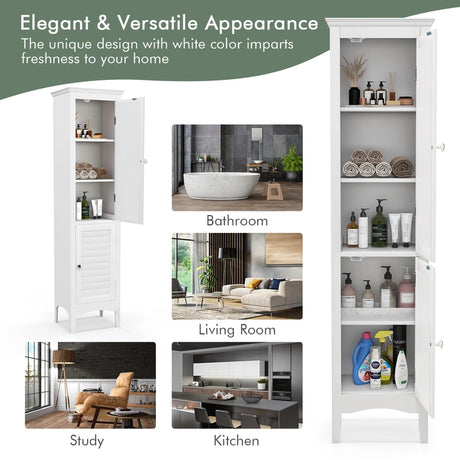 Tall Narrow Bathroom Cabinet-White