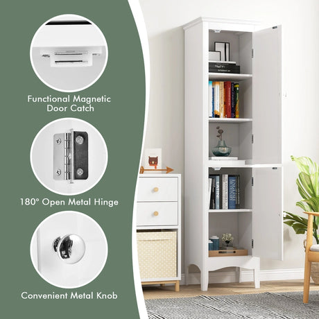 Tall Narrow Bathroom Cabinet-White