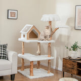 150cm Tall Solid Wood Cat Tree with 2 Perches and Condo-White