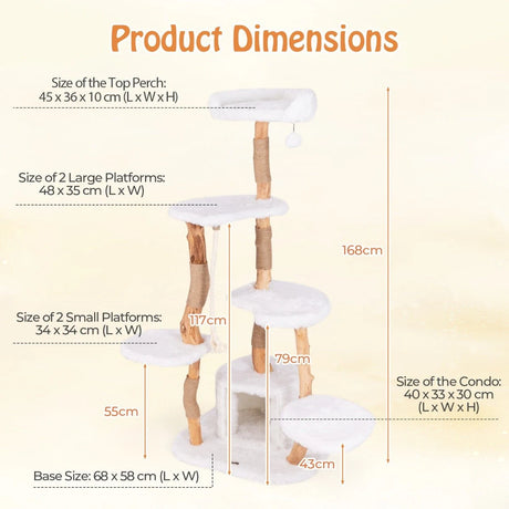 66 Inch Tall Solid Wood Cat Tree Modern Wooden Cat Tower with Perch-White