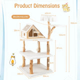 150cm Tall Solid Wood Cat Tree with 2 Perches and Condo-White