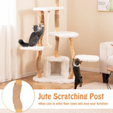 66 Inch Tall Solid Wood Cat Tree Modern Wooden Cat Tower with Perch-White