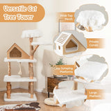 150cm Tall Solid Wood Cat Tree with 2 Perches and Condo-White