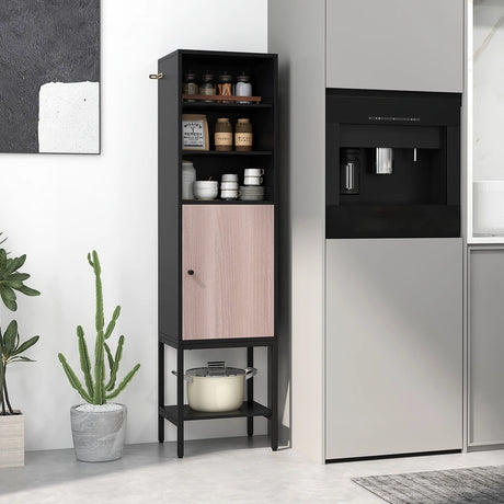 146cm Tall Storage Cabinet with Adjustable Shelfs and Bottom Storage-Black