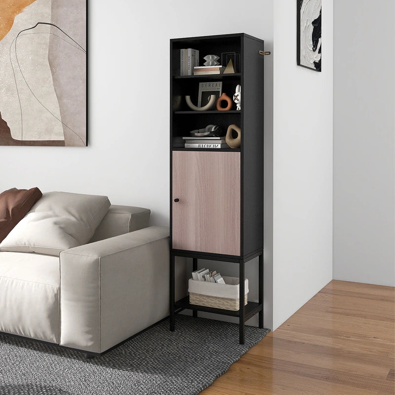 146cm Tall Storage Cabinet with Adjustable Shelfs and Bottom Storage-Black