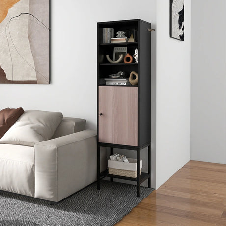 146cm Tall Storage Cabinet with Adjustable Shelfs and Bottom Storage-Black