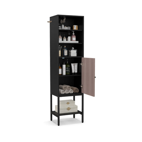 146cm Tall Storage Cabinet with Adjustable Shelfs and Bottom Storage-Black