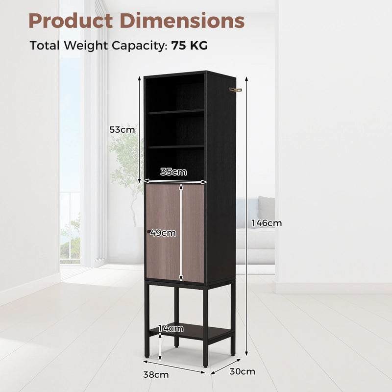 146cm Tall Storage Cabinet with Adjustable Shelfs and Bottom Storage-Black