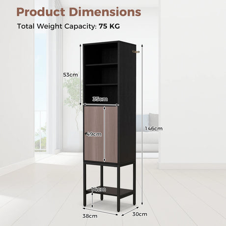 146cm Tall Storage Cabinet with Adjustable Shelfs and Bottom Storage-Black