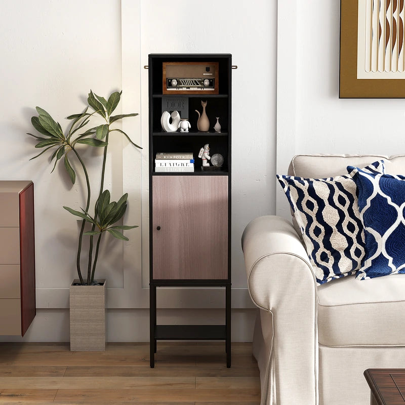 146cm Tall Storage Cabinet with Adjustable Shelfs and Bottom Storage-Black