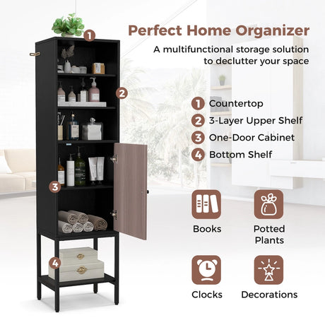 146cm Tall Storage Cabinet with Adjustable Shelfs and Bottom Storage-Black