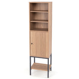 Tall Storage Cabinet with Adjustable Shelf and Bottom Storage-Natural