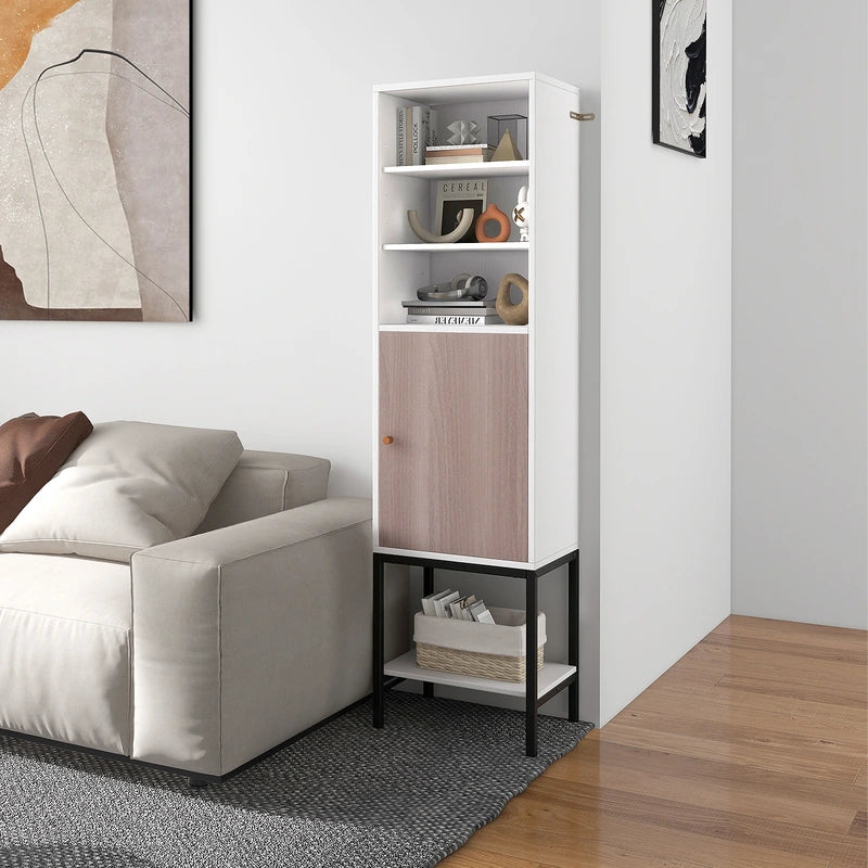 146cm Tall Storage Cabinet with Adjustable Shelfs and Bottom Storage-White