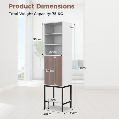 146cm Tall Storage Cabinet with Adjustable Shelfs and Bottom Storage-White