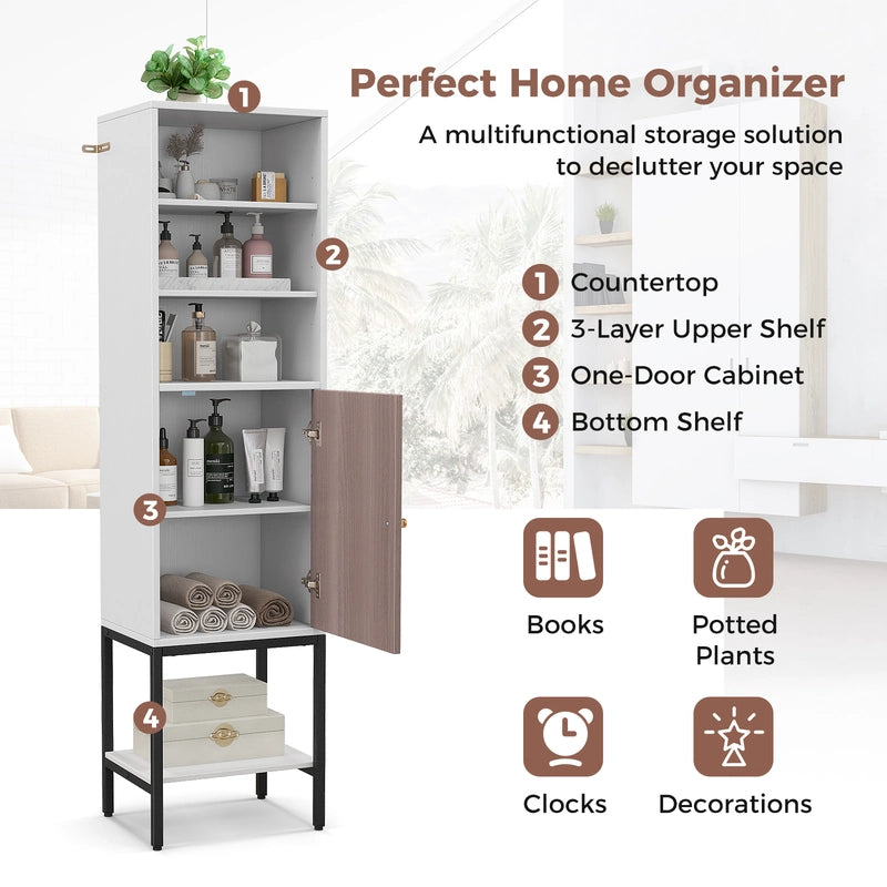 146cm Tall Storage Cabinet with Adjustable Shelfs and Bottom Storage-White