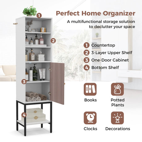 146cm Tall Storage Cabinet with Adjustable Shelfs and Bottom Storage-White