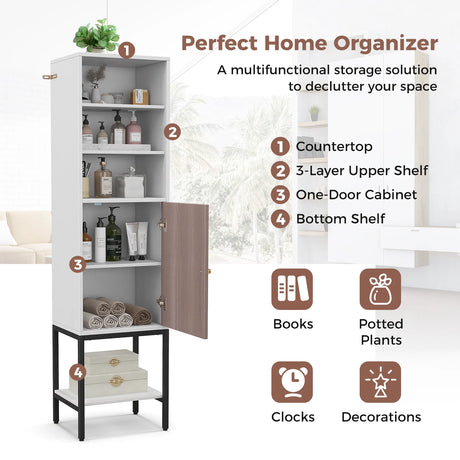 146cm Tall Storage Cabinet with Adjustable Shelfs and Bottom Storage-White