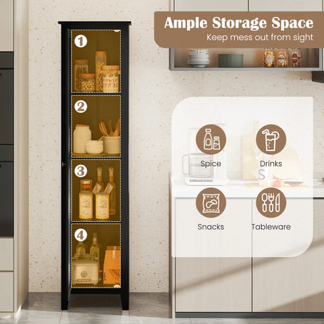Tall Storage Cabinet with Four Shelves and Single Door-Black
