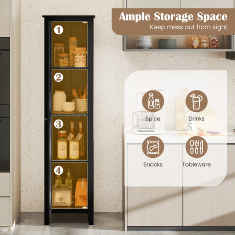 Tall Storage Cabinet with Four Shelves and Single Door-Black