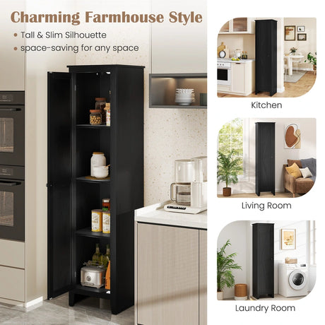 Tall Storage Cabinet with Four Shelves and Single Door-Black