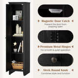 Tall Storage Cabinet with Four Shelves and Single Door-Black