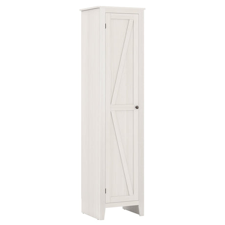 Tall Storage Cabinet with Four Shelves and Single Door-White