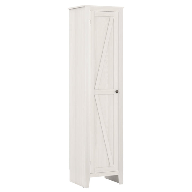 Tall Storage Cabinet with Four Shelves and Single Door-White