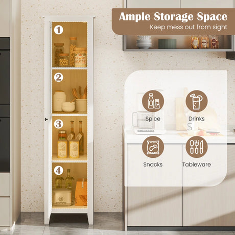 Tall Storage Cabinet with Four Shelves and Single Door-White