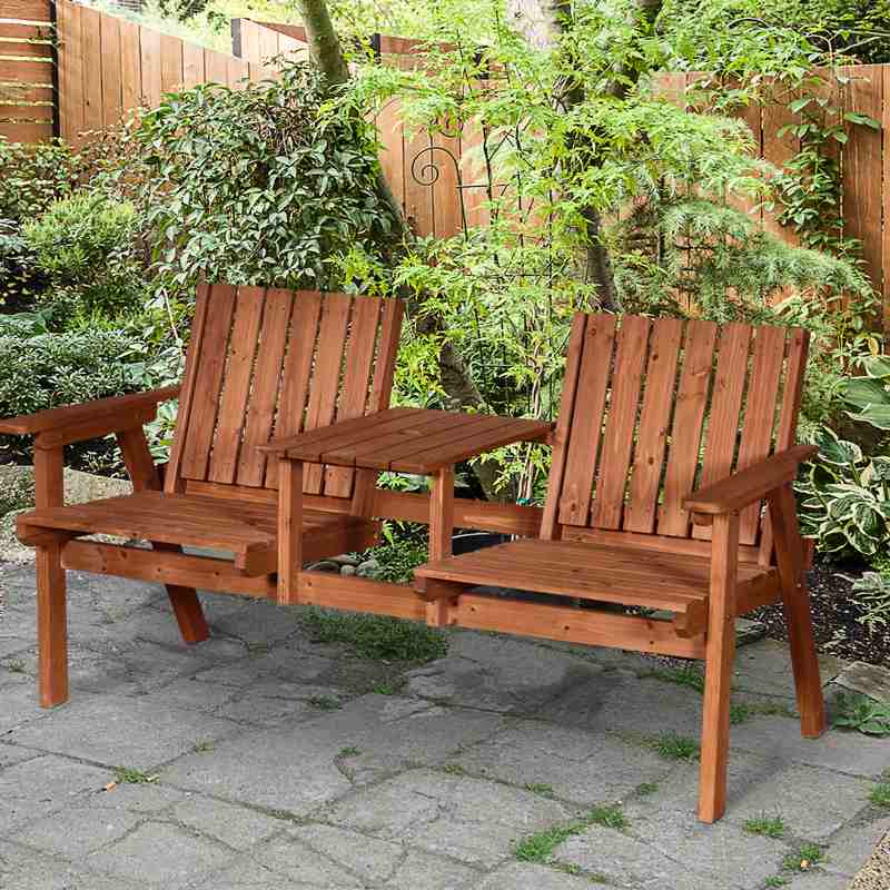 Outsunny 2-Seater Fir Wood Bench w/ Centre Table