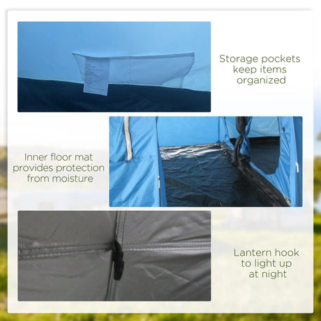 Outsunny 5-6 Man Camping Tent with 2 Room, Floor and Carry Bag - Blue