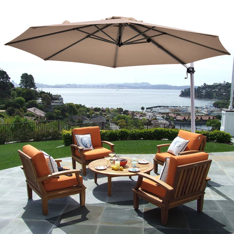 Round Cantilever Umbrella with Heavy-Duty Aluminum Pole for Garden-Brown
