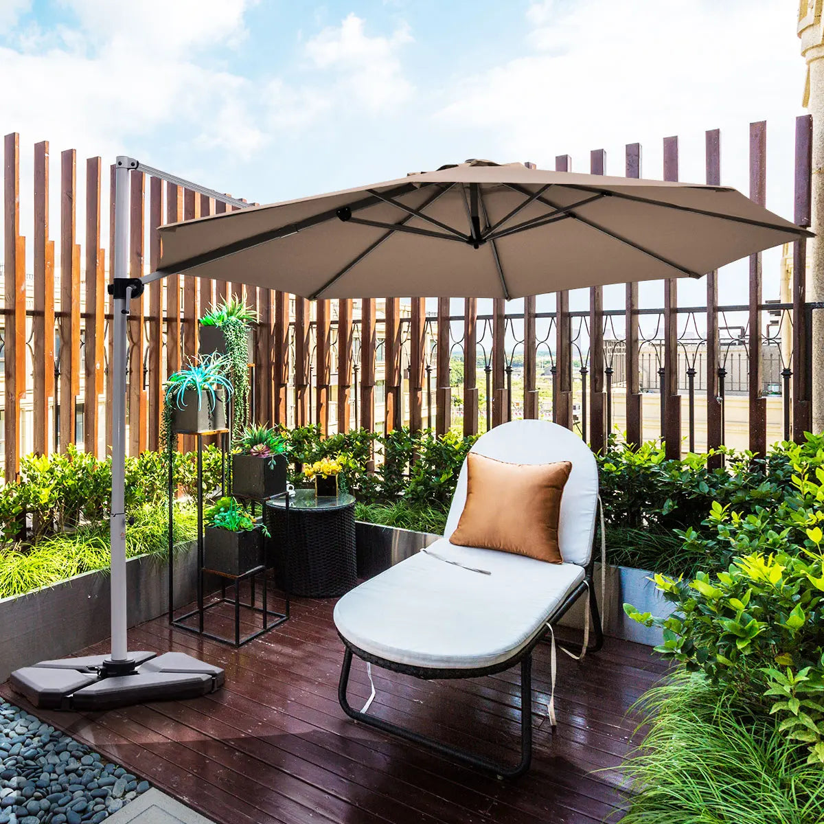 Round Cantilever Umbrella with Heavy-Duty Aluminum Pole for Garden-Brown