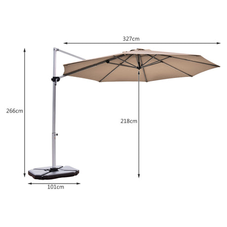 Round Cantilever Umbrella with Heavy-Duty Aluminum Pole for Garden-Brown
