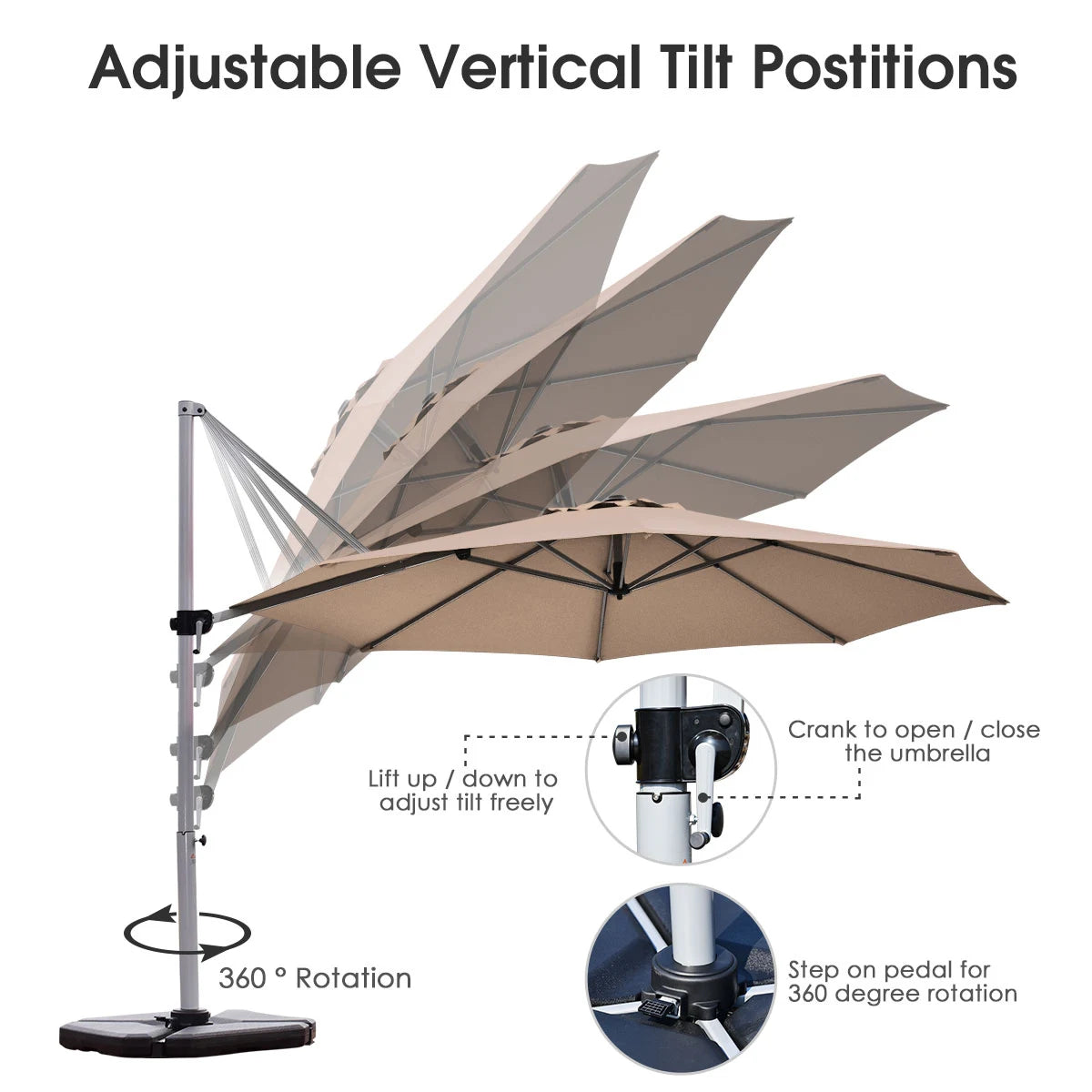 Round Cantilever Umbrella with Heavy-Duty Aluminum Pole for Garden-Brown