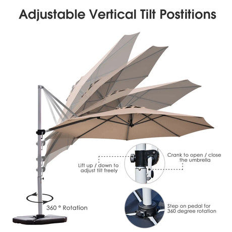 Round Cantilever Umbrella with Heavy-Duty Aluminum Pole for Garden-Brown