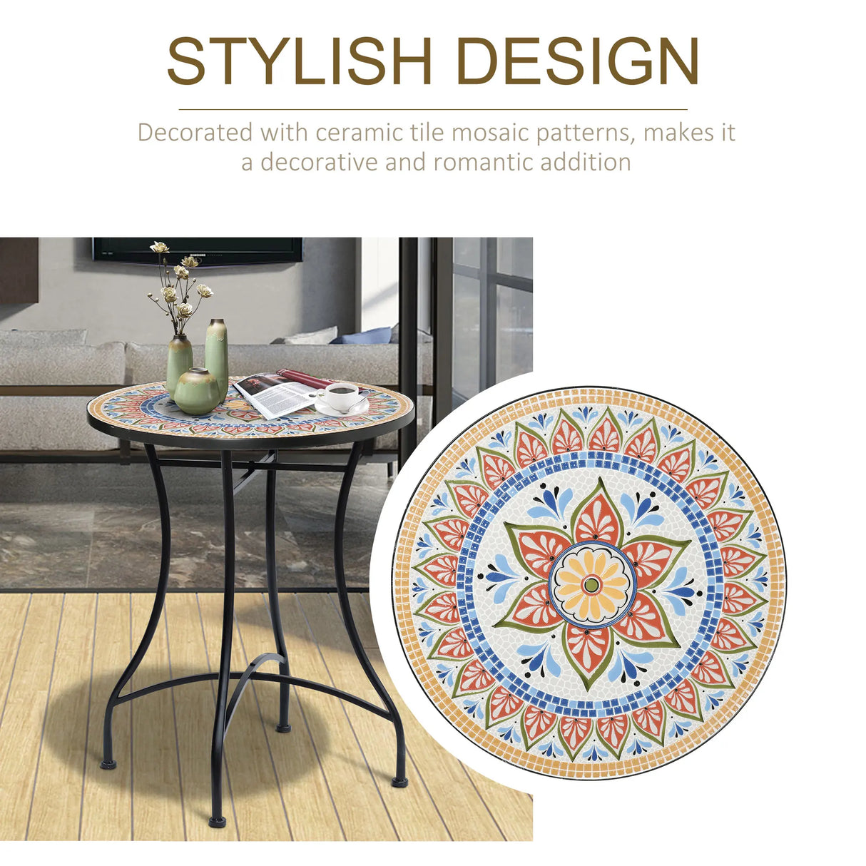 Outsunny 60cm Mosaic Outdoor Patio Table - Red
