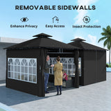 Outsunny 3 x 3 m Garden Gazebo, Double Roof Metal Gazebo with Removable Sidewalls and Church Windows, Outdoor Canopy Shelter, Black