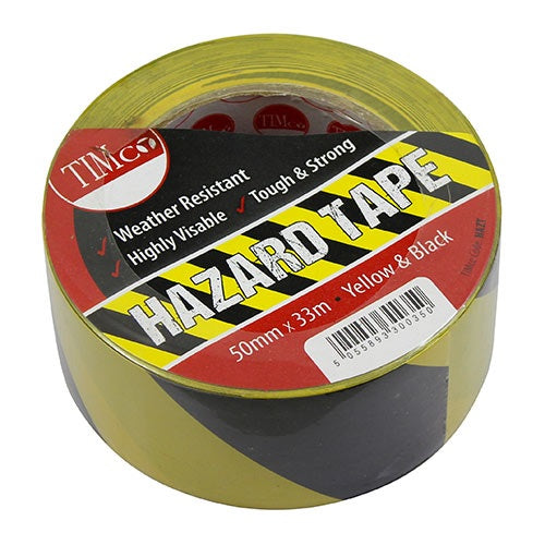 TIMCO Hazard Tape Yellow & Black - 33m x 50mm