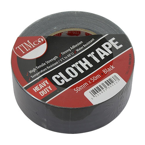 TIMCO Heavy Duty Cloth Tape Black - 50m x 50mm