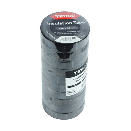 10 x TIMCO PVC Insulation Tape Black - 25m x 18mm