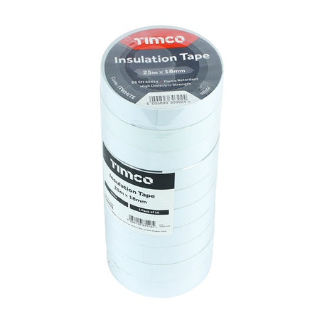 10 x TIMCO PVC Insulation Tape White - 25m x 18mm